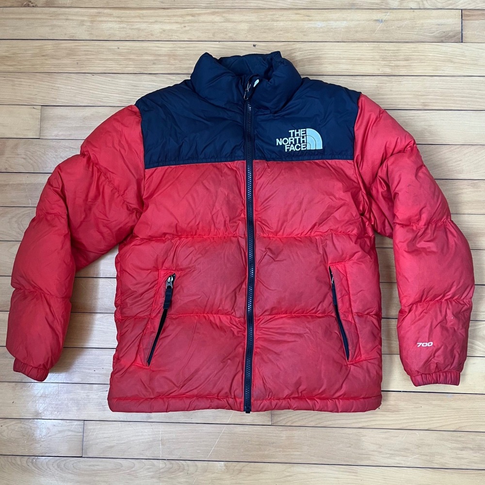 The North Face Youth Nuptse 700 Down Puffer Jacket Red Black Size L 14/16